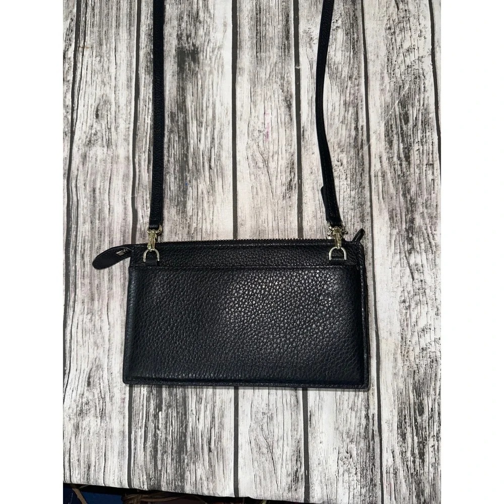 Kate Spade New York Black Pebbled Leather Crossbody Bag Wallet Purse Gold HW